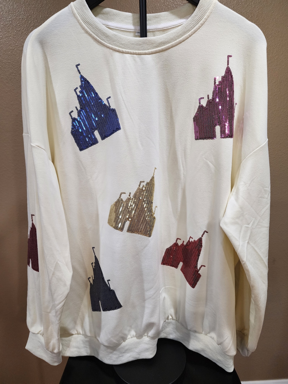 Cream Sequin Castle Sweatshirt - Unbranded